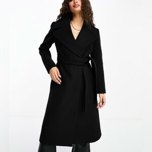 Ever New Olivia Petite Wrap Wool Blend Coat Australian US Size 8 Elegant Black
